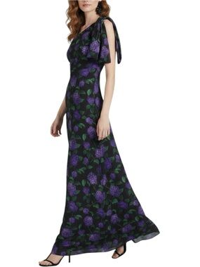 NWT SACHIN + BABI Black & Purple Sleeveless One Shoulder Bow Dress Gown Size 2